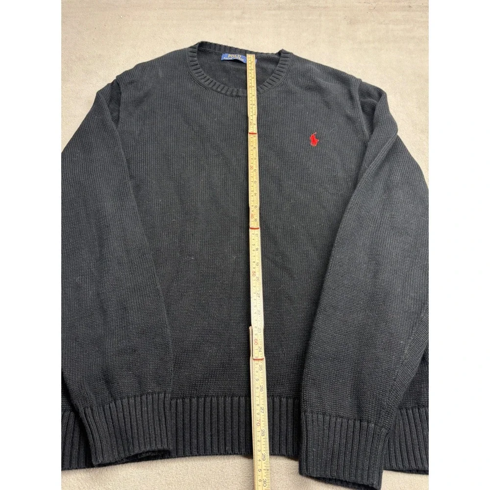 Polo Ralph Lauren Mens XXL Black Cotton Crewneck Sweater Red Cable Knit